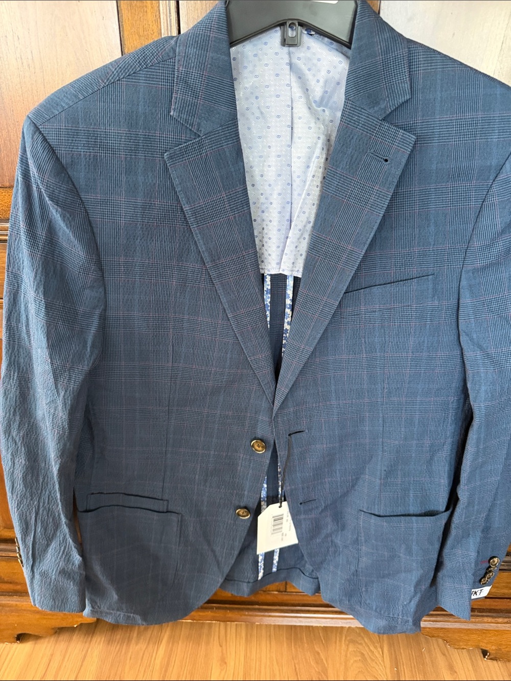 Men's Blue Plaid Two-Button Blazer